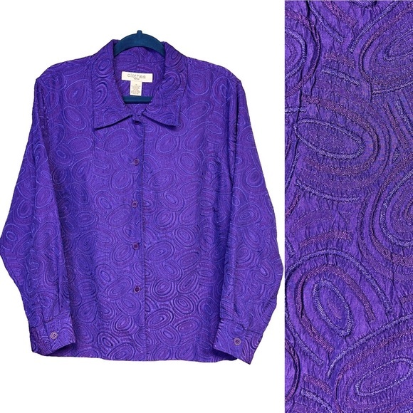Vintage Purple 3D Textured Artsy Button Up Blouse Top Office Party Women’s 1X - Picture 1 of 14